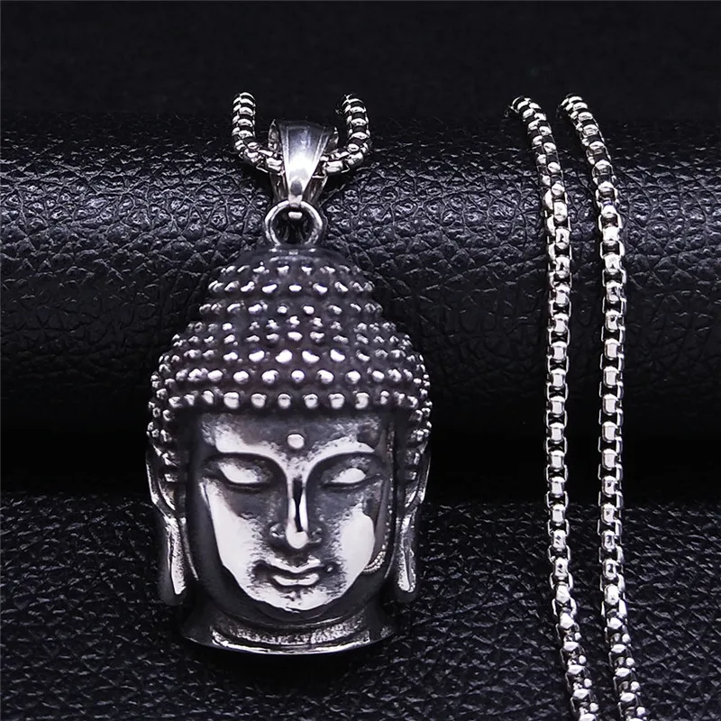 Böhmen Yoga Buddha Kopf Edelstahl Halskette Frauen Silber Farbe Erklärung Halsketten Schmuck collares para mujer NZZ64S04
