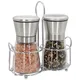 Manual Salt and Pepper Shakers Set With Stand Stainless Steel Salt Pepper Mill Manual Spice Pepper