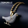 TOPGRILLZ New Style Iced Out Gold Color Plated Two Tone Micro Pave Zircon Pigeon Pendant Necklace