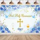 Erste heilige Kommunion Hintergrund Taufe Taufe Gott segne Party Dekoration Banner blau Baby Dusche