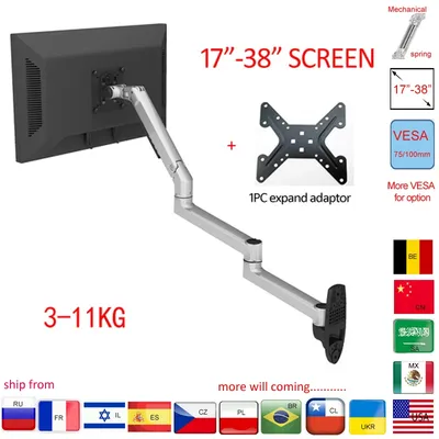 7013 15 “”-32 "17“-38 ”mechaniker frühling aluminium stahl lcd monitor montieren tv wand halterung lange arm 840mm 1-10kg 3-11kg 100x100