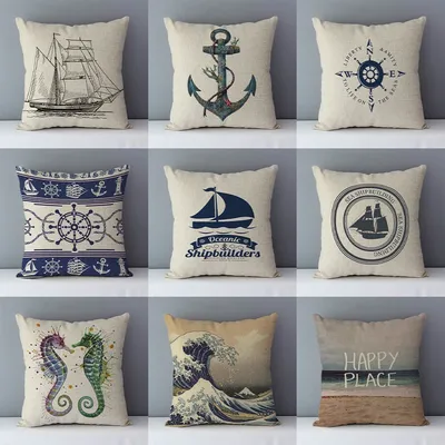 Gemütliche Couch Kissen bezug mediterranen Marine-Stil Seestern Seepferdchen Reise Schiff Anker nach Image