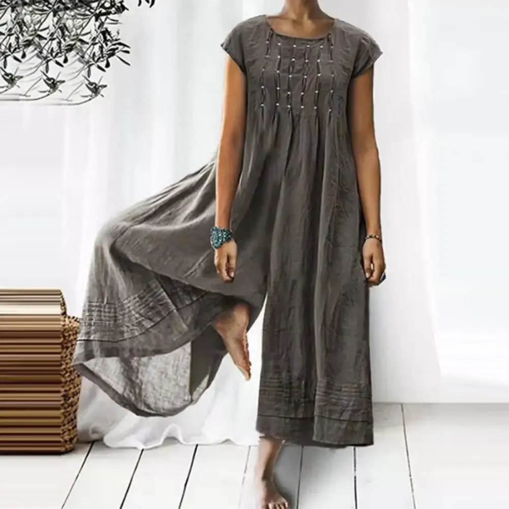 Frauen Sommer Overall Breites Bein Übergroßen Kurzen Ärmeln O Neck Dress-up Elegante Vintage Plus Größe Dame Overall Frauen kleidung