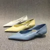 Blaue spitze Zehen schuhe für Frau 2024 gelbe Damen Sommerschuhe mit niedrigem Absatz elegante