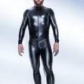 S-5XL Herren Unterhemden PU Leder Catsuit Front Zipper Über Gabelung Bodysuit Fetisch Kostüm