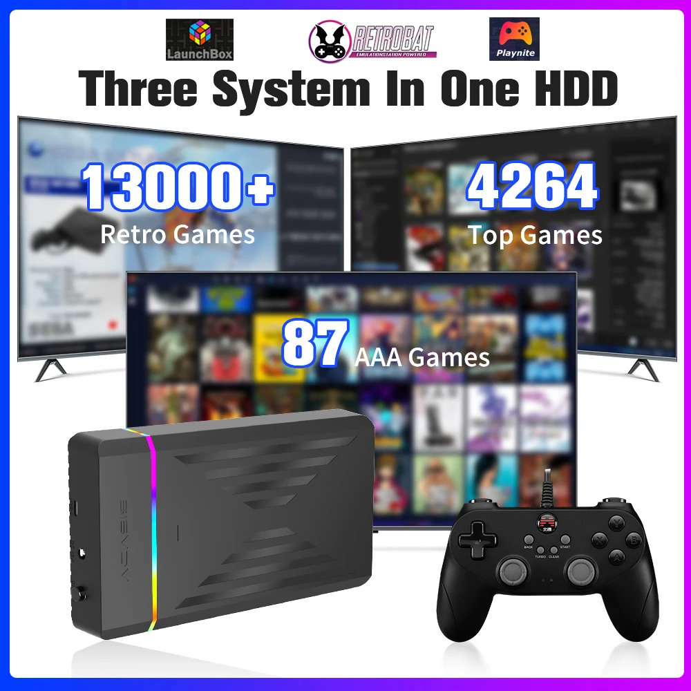 Retro Gaming HDD Retrobat&Playnite&Launchbox OS für PS4/PS3/PS2/PS1/SWITCH/N64/DC/WIIU 39 Emulatoren für Windows mit 17000+ Spielen