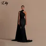 Lily Black Stain Mermaid Prom Dresses Hater senza maniche muslimex Sexy Sweep Train Party Dresses