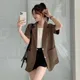 Blazer Frauen koreanischen Chic Sommer Kurzarm Anzug Jacke Taschen Büro Damen schwarzen Blazer