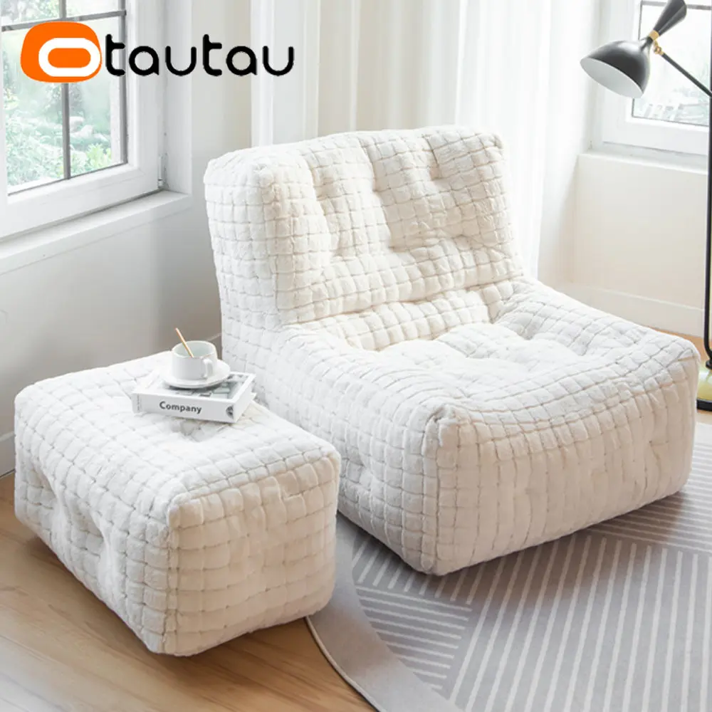 Otautau Luxus Waffel Faux Bunny Pelz Hocker Schlafs ofa Sitzsack Abdeckung kein Füllstoff Chaiselongue Liege Couch Puff Ottomane Sack sf055 Image