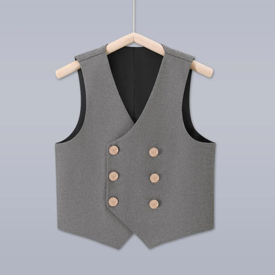 Kinder formelle Anzug Weste Schüler Schule Leistung Bühne Kleidung grau blau schwarz Kinder Blazer Zweireiher Weste Größe 180- Image