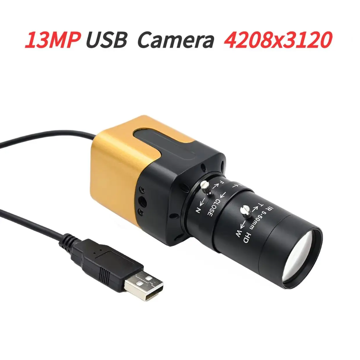 Ultra HD 13MP USB-Kamera IMX258 4208x3120 10fps, Webcam mit 5-50mm 2,8-12mm Varifokal-CS-Objektiv, Plug-and-Play für Bildscan Image