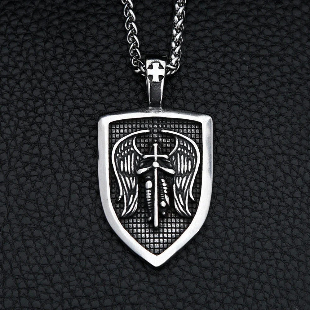 Mode Punk 316L Edelstahl Erzengel Halskette Für Männer Vintage St Michael Anhänger Glaube Amulett Schmuck Geschenk Dropshipping Image