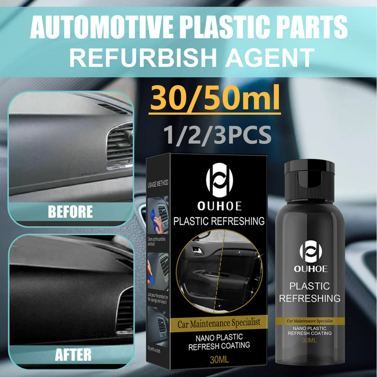 30/50ml Kunststoff-Restaurator für Autos Schutzmittel Reinigung für Autos LKW Motorrad Außen polieren & Kratzer entferner renovieren Image
