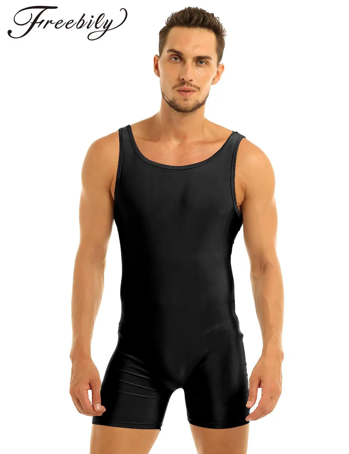 Weicher Herren-Bodysuit, Badeanzug, Badebekleidung, Rashguard, ärmellos, dehnbar, solides Ganzanzug-Trikot für Sport, Fitnessstudio, Tanz, Gymnastik, Yoga Image