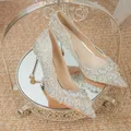 Rimocy Luxury Crystal nappe scarpe da sposa per le donne scarpe a punta tacchi sottili décolleté