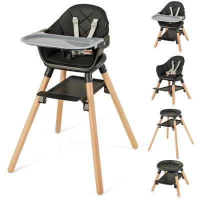 Costway 6 in 1 Convertible Highchair with Safety Harness and Removable Tray-Black