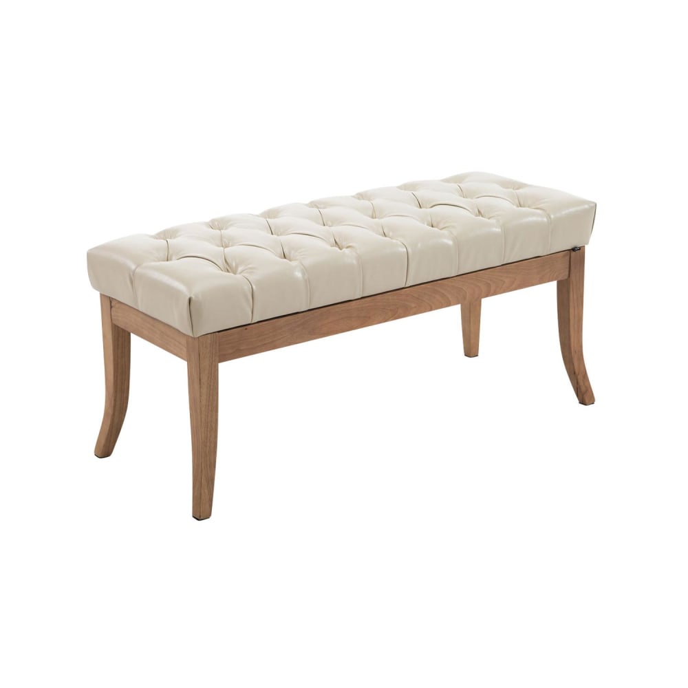 Banquette avec pieds en bois assise en pvc et synthetique Crème