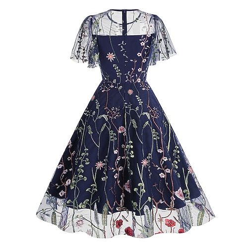 1950er Cocktailkleid Alltagskleidung Kleid Partykostüm A-Linie Kleid Blumen Kostüm Damen Weihnachten Halloween Karneval Veranstaltung / Fest Cocktailparty Abschlussball Erwachsene Kleid Image