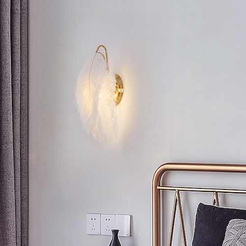 LED-Wandleuchte, Straußenfedern, Blumenstrauß, Wandleuchte, Treppe, Wohnzimmer, Musterzimmer, 1 W, nordische Dekoration, Schlafzimmer, Nachttisch, TV, Wandkunst, Licht, Wandleuchte, warmweiß, 110–240 Image