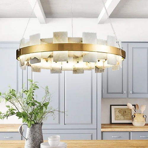 led pendelleuchte marmor kupfer wagenrad design 60 cm 40w modern gold luxus kronleuchter home hotel restaurant kunst beleuchtung lampe dekoration pendelleuchte kabel einstellbar 110-220v Image