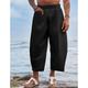 Men's Linen Pants Trousers Cropped Pants Pocket Elastic Waist Straight Leg Solid Color Comfort Breathable Full Length Holiday Beach Vacation Fashion Black Green Inelastic