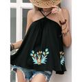 Women's Halter Neck Camis Embroidered Floral Camis Black Sleeveless Vintage Casual Beach Summer Top