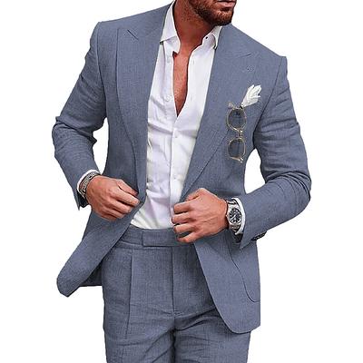 Men's Linen Suits Beach Wedding Summer Suits Solid Colored 2 Piece Tailored Fit One-Button Champagne Beige