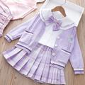 3 Pieces Kids Girls' Solid Color Skrit Cardigan Set Long Sleeve Fashion Outdoor 7-13 Years Spring Pink Purple