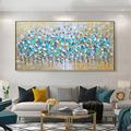 Hand painted Gold Silver Teal White Abstract Painting on Canvas Abstract Tulip Floral painting wall Art Textured Thick Painting for Living Room bedroom Home Wall Decor Woman Art Gift