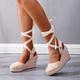 Women's Sandals Lace Up Sandals Strappy Sandals Wedge Sandals Espadrilles Daily Color Block Summer Lace-up Platform Wedge Heel Round Toe Classic Casual Canvas Lace-up Black Red Beige