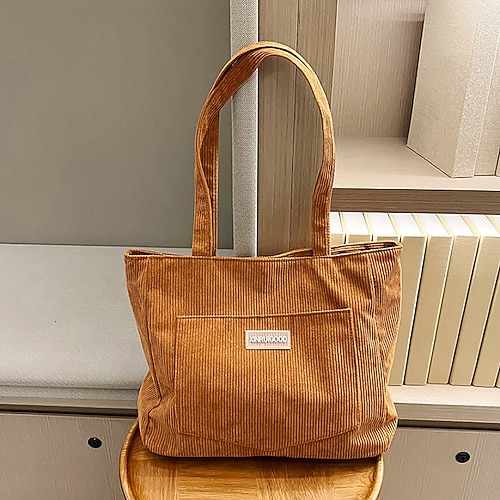 Per donna Sacca Borsa a tracolla Borsa Hobo Velluto a coste Esterno Shopping Giornaliero Massima capacità Leggero Duraturo Tinta unica Nero Bianco Marrone