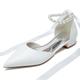 Women's Wedding Shoes Flats White Shoes Wedding Party Daily Wedding Flats Bridal Shoes Bridesmaid Shoes Imitation Pearl Ribbon Tie Flat Heel Pointed Toe Elegant Cute PU Lace-up White Beige