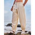 Men's Linen Pants Trousers Summer Pants Tapered Carrot Pants Beach Pants Pocket Pleats Solid Color Comfort Breathable Full Length Daily Holiday Fashion Streetwear White Khaki Inelastic