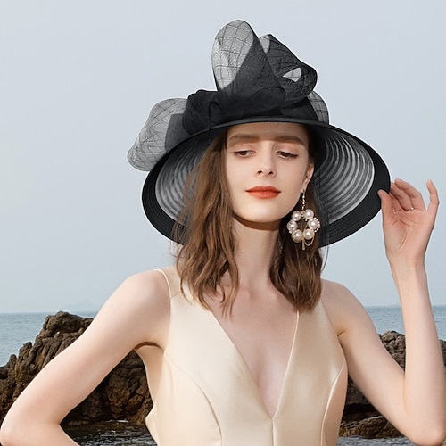 Fascinators kentucky derby cappello in fibra di bowler / cappello a cloche cappello a secchiello cappello floscio da sposa tea party matrimonio elegante con fiocco di piume copricapo copricapo
