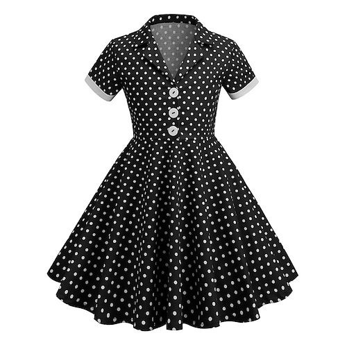 Abiti a Pois Retro Vintage anni '50 Grease Abito Abito A-Line Abito Flare Abito a Pois Abito Elegante per Bambine Natale Halloween Carnevale Evento Festa Cocktaill Party Abito per Bambini