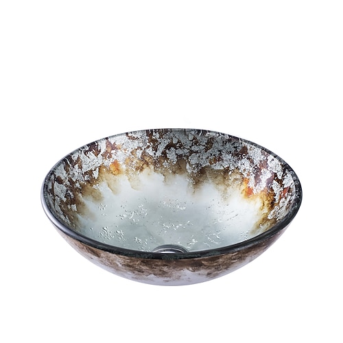 set lavabo rotondo da bagno 16,5 x 5,7, lavandino artistico lavabo con motivo dorato finitura in vetro temperato lavabo artistico sopra lavabo lavabo in ottone