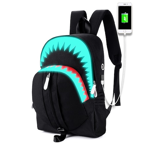 funzione usb zaino borsa da scuola uomo moda ricarica usb notte zaino luminoso squalo zaino per laptop borsa da scuola per adolescenti borsa da viaggio nera