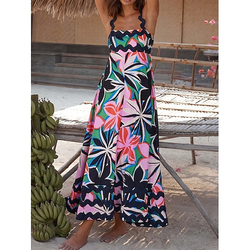 abito casual da donna abito sottoveste abito da spiaggia floreale senza schienale stampa spalline abito lungo abito lungo tropicale hawaiano vacanza senza maniche estate