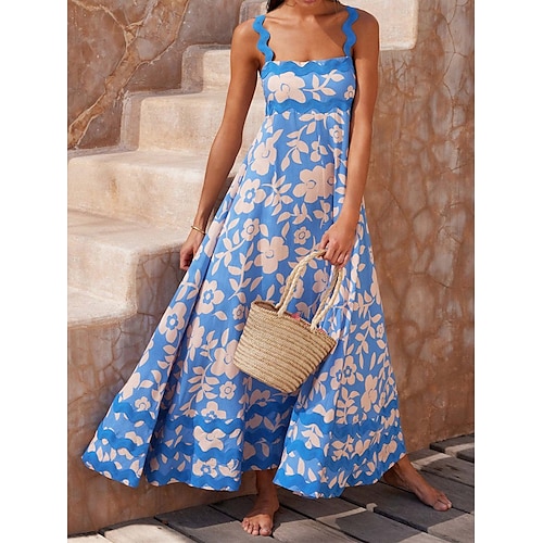 abito casual da donna abito sottoveste abito da spiaggia floreale senza schienale stampa spalline abito lungo abito lungo tropicale hawaiano vacanza senza maniche estate