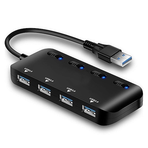 Hub USB 3.0 a 4 porte con interruttori di alimentazione a LED individuali Splitter di trasferimento compatibile con hub dati portatile