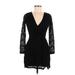 Abercrombie & Fitch Cocktail Dress - Mini Plunge Long sleeves: Black Solid Dresses - Women's Size X-Small