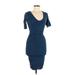 James Perse Casual Dress - Bodycon Scoop Neck Short sleeves: Blue Solid Dresses - Women's Size Medium