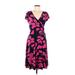 Liz Claiborne Cocktail Dress - A-Line V-Neck Short sleeves: Pink Floral Dresses - Women's Size 8