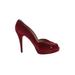Stuart Weitzman Heels: Slip-on Stilleto Feminine Burgundy Solid Shoes - Women's Size 9 1/2 - Peep Toe