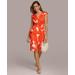 Printed V-neck Draped-front Dress - Red - Donna Karan Dresses