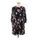 Apt. 9 Casual Dress - Shift High Neck 3/4 sleeves: Black Print Dresses - Women's Size X-Large