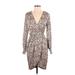 Leith Casual Dress - Wrap V Neck Long sleeves: Tan Dresses - Women's Size Small