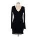 Forever 21 Casual Dress - Bodycon V-Neck Long sleeves: Black Solid Dresses - Women's Size Large