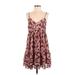 Entro Casual Dress - Mini V Neck Sleeveless: Brown Dresses - Women's Size Small