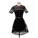 Karina Grimaldi Casual Dress - A-Line High Neck Short sleeves: Black Solid Dresses - Women's Size X-Small